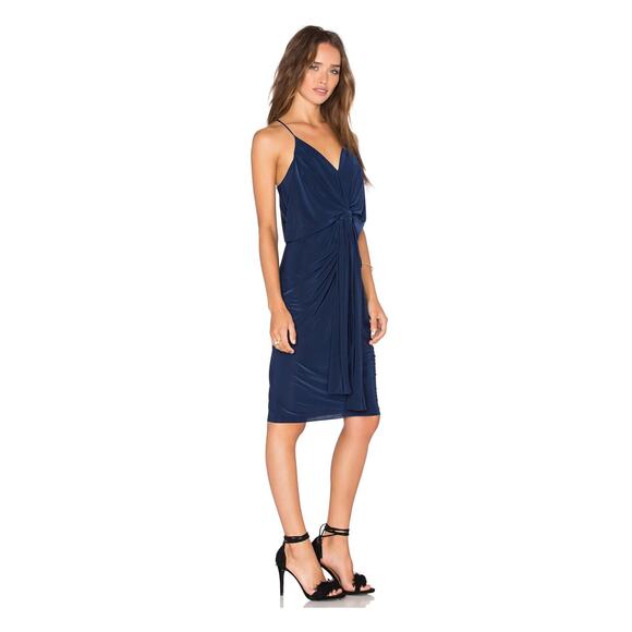 Misa Los Angeles Domino Dress Draped Ruched Navy Knee Length Cocktail XS NWT - Picture 2 of 11